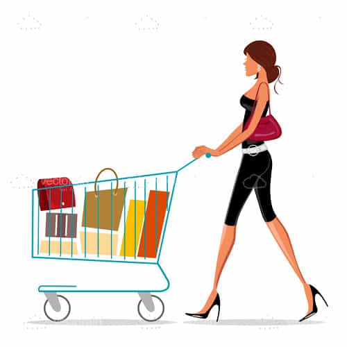Illustrated Woman with Shopping Trolley